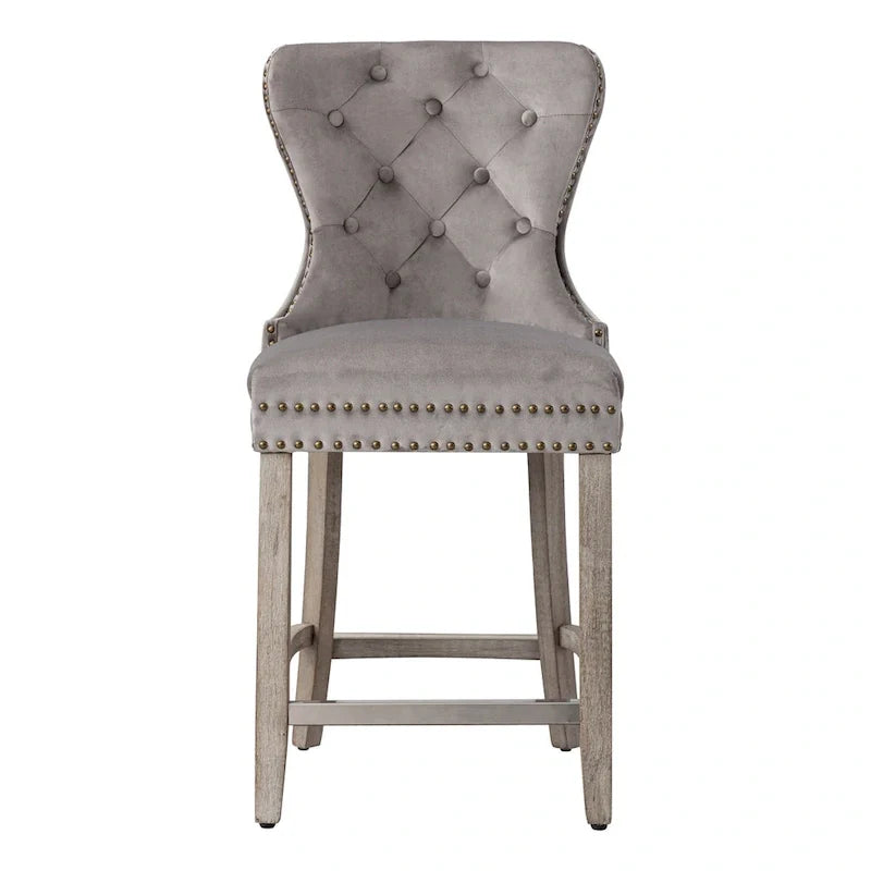 Carter 24-Inch Wingback Tufted Counter Stool with Antique Grey Legs and Nailhead Trim 16