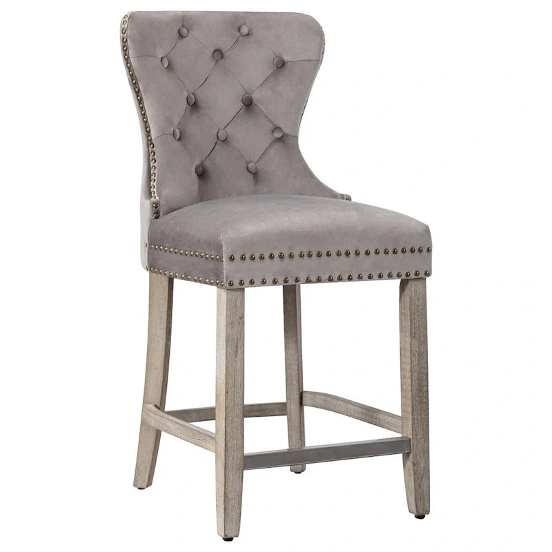 Carter 24-Inch Wingback Tufted Counter Stool with Antique Grey Legs and Nailhead Trim 17