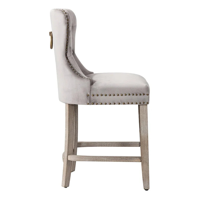 Carter 24-Inch Wingback Tufted Counter Stool with Antique Grey Legs and Nailhead Trim 18