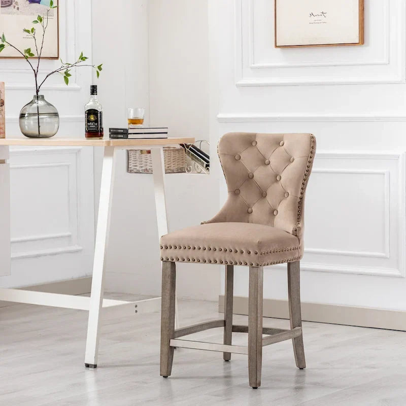 Carter 24-Inch Wingback Tufted Counter Stool with Antique Grey Legs and Nailhead Trim 20