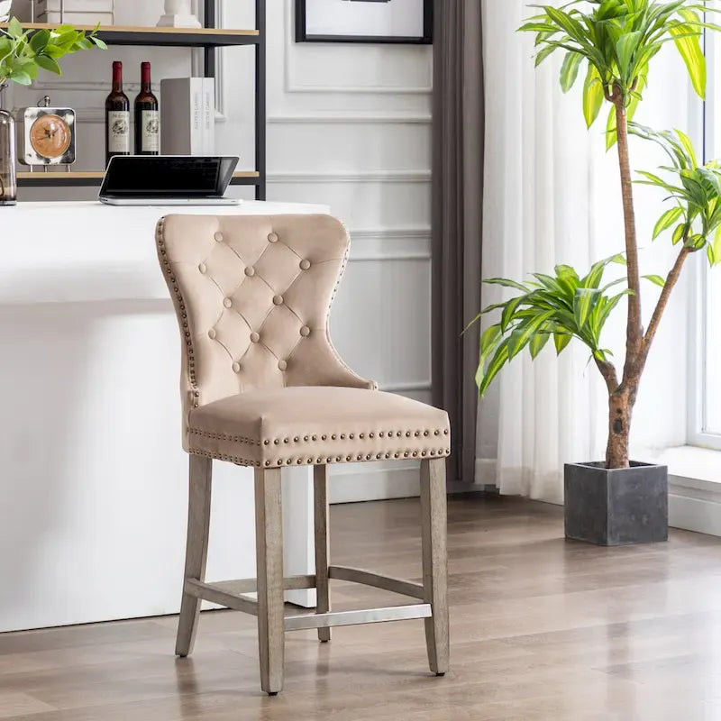 Carter 24-Inch Wingback Tufted Counter Stool with Antique Grey Legs and Nailhead Trim 22