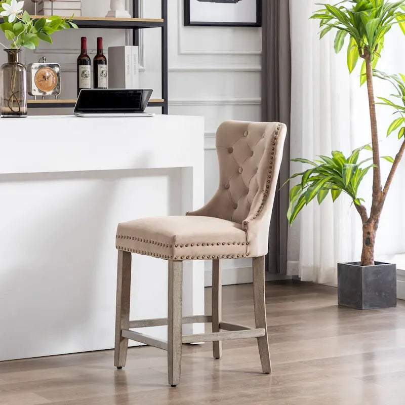 Carter 24-Inch Wingback Tufted Counter Stool with Antique Grey Legs and Nailhead Trim 23