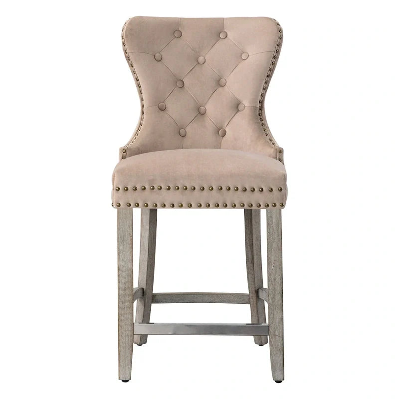 Carter 24-Inch Wingback Tufted Counter Stool with Antique Grey Legs and Nailhead Trim 25