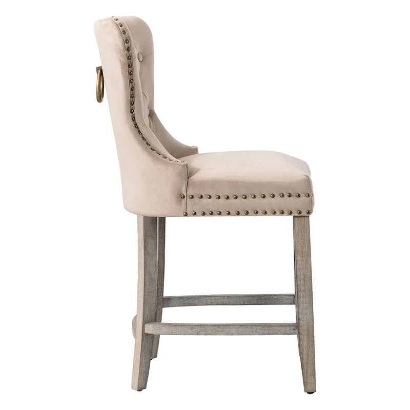 Carter 24-Inch Wingback Tufted Counter Stool with Antique Grey Legs and Nailhead Trim 27