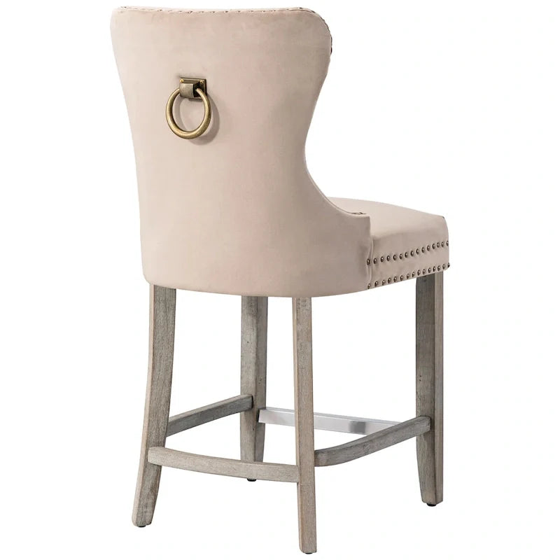 Carter 24-Inch Wingback Tufted Counter Stool with Antique Grey Legs and Nailhead Trim 28