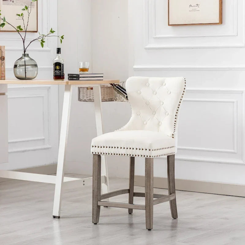 Carter 24-Inch Wingback Tufted Counter Stool with Antique Grey Legs and Nailhead Trim 29