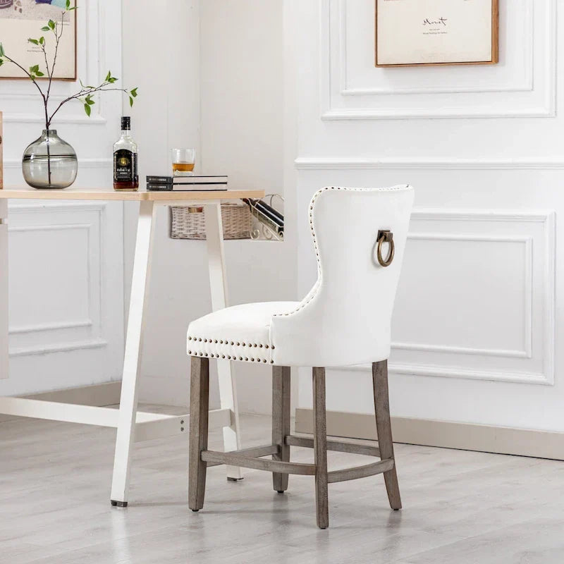 Carter 24-Inch Wingback Tufted Counter Stool with Antique Grey Legs and Nailhead Trim 30