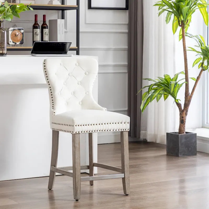 Carter 24-Inch Wingback Tufted Counter Stool with Antique Grey Legs and Nailhead Trim 31
