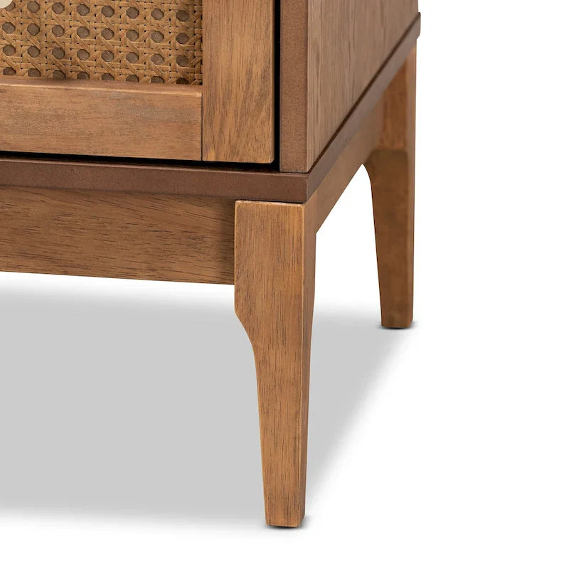 Ramiel Mid-Century Modern 4-Drawer Chest in Ash Walnut with Rattan Accents 3