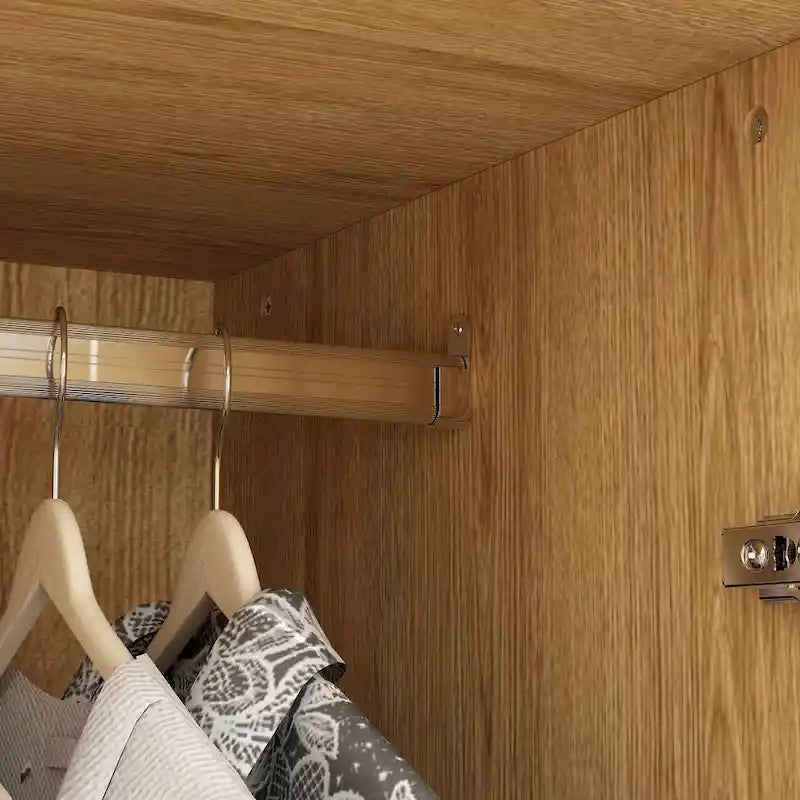 70.9-Inch Wooden Wardrobe Closet with Drawers and Hanging Rod 5