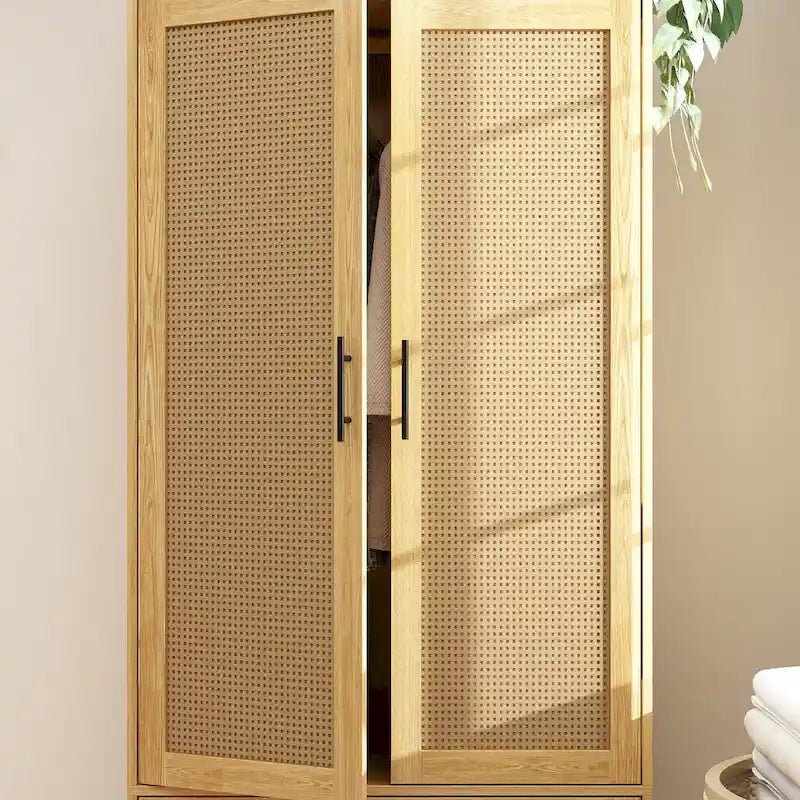 70.9-Inch Wooden Wardrobe Closet with Drawers and Hanging Rod 10