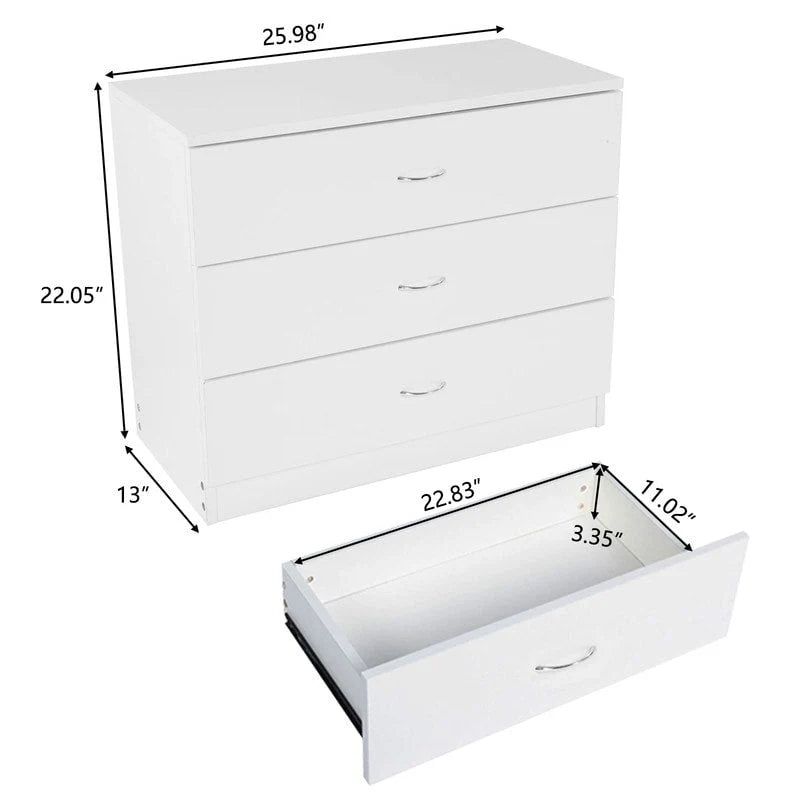 Contemporary White 3-Drawer Dresser 4