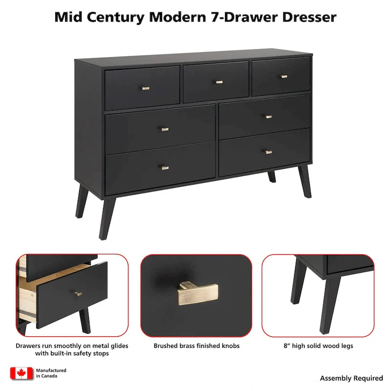 Prepac Milo 7-Drawer Dresser in Mid-Century Modern Style 5