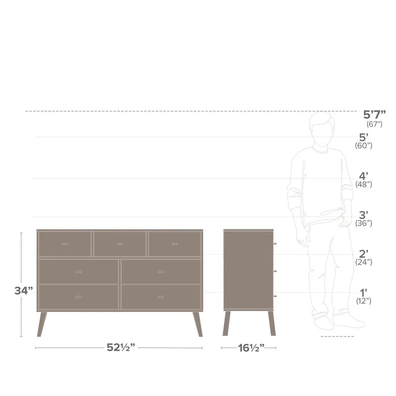 Prepac Milo 7-Drawer Dresser in Mid-Century Modern Style 8