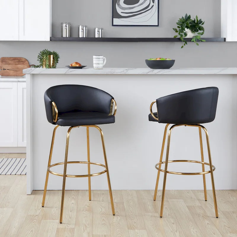 Set of 2 Lumisource Claire 30" Fixed-Height Bar Stools - Gold Metal - Dimensions: 19.5"L x 21"W x 38.25"H