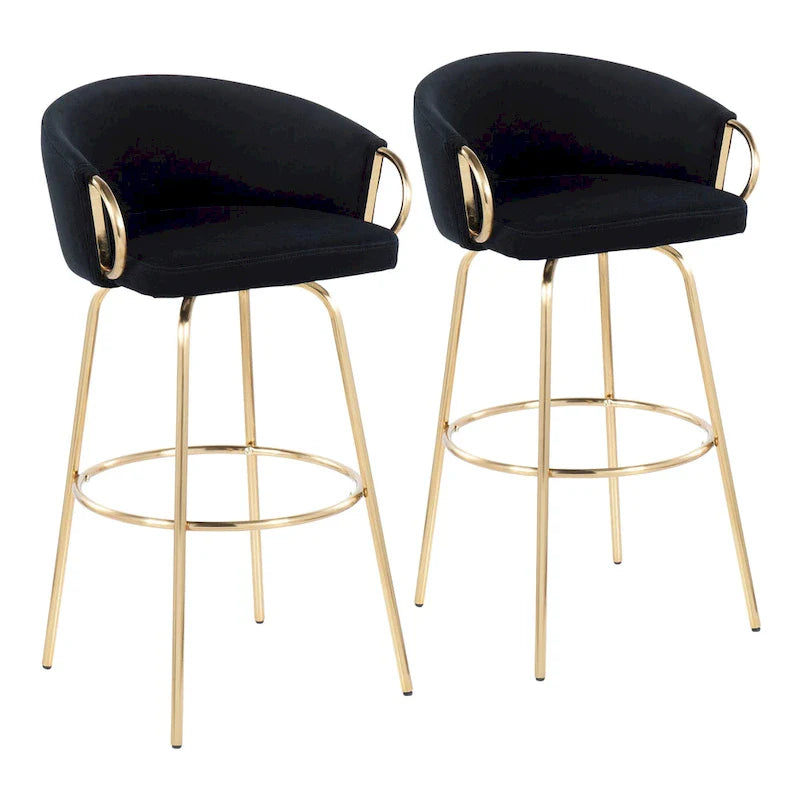 Set of 2 Lumisource Claire 30" Fixed-Height Bar Stools - Gold Metal - Dimensions: 19.5"L x 21"W x 38.25"H