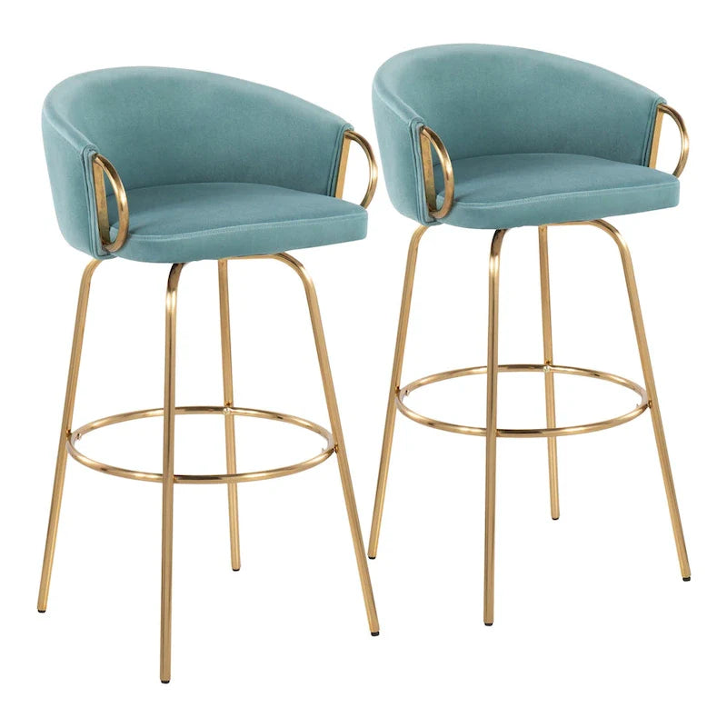 Swivel Bar Stool Set with Upholstered Seat and Metal Frame with Armrests 3