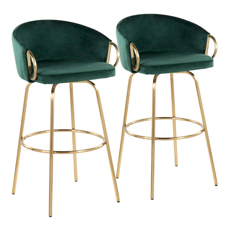 Swivel Bar Stool Set with Upholstered Seat and Metal Frame with Armrests 4