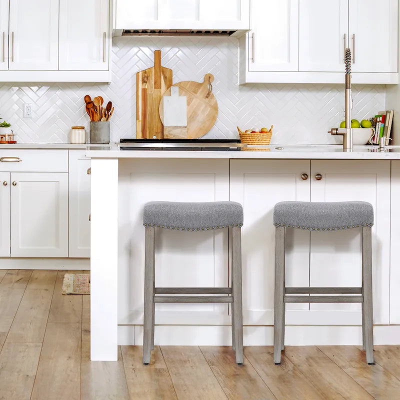 Set of 2 Jameson Gray Upholstered Polyester 29-Inch Bar Stools