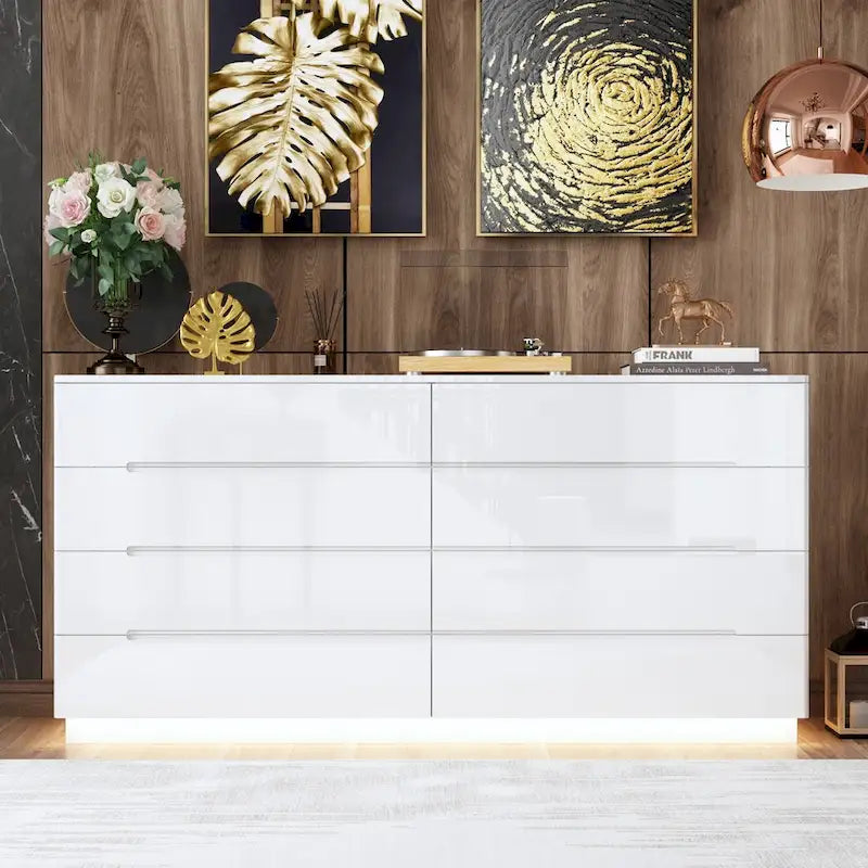 Light Dual Chest 8-Drawer Double Dresser with High Gloss Finish 1