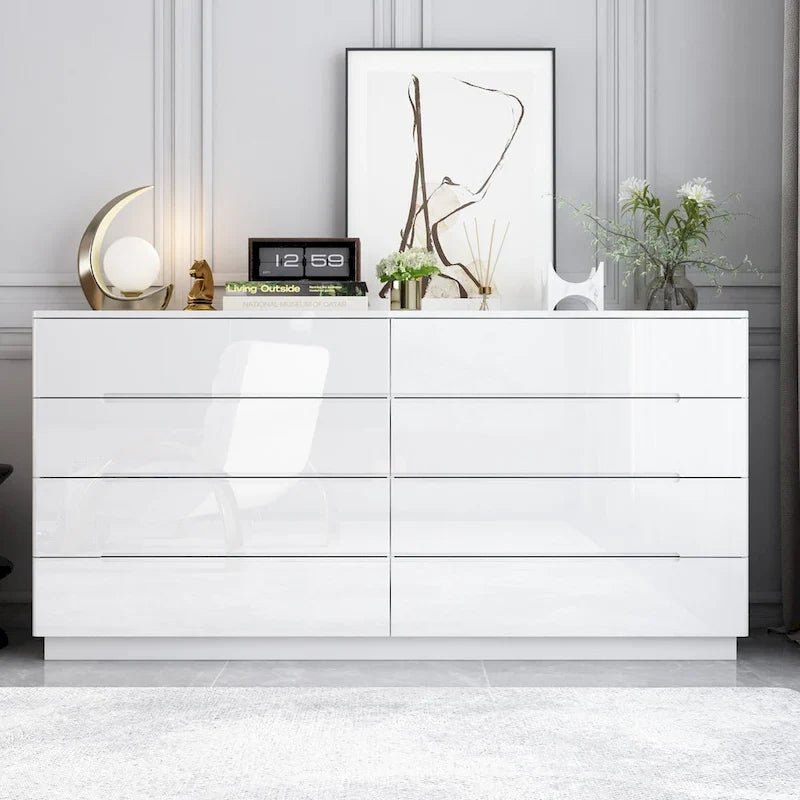 Light Dual Chest 8-Drawer Double Dresser with High Gloss Finish 8