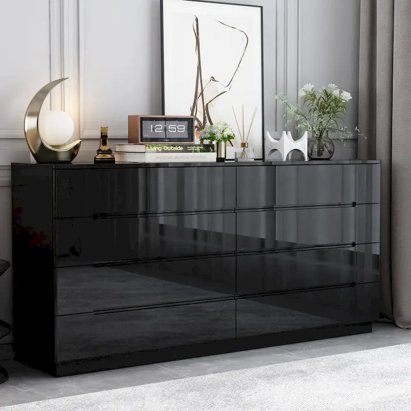 Light Dual Chest 8-Drawer Double Dresser with High Gloss Finish 9