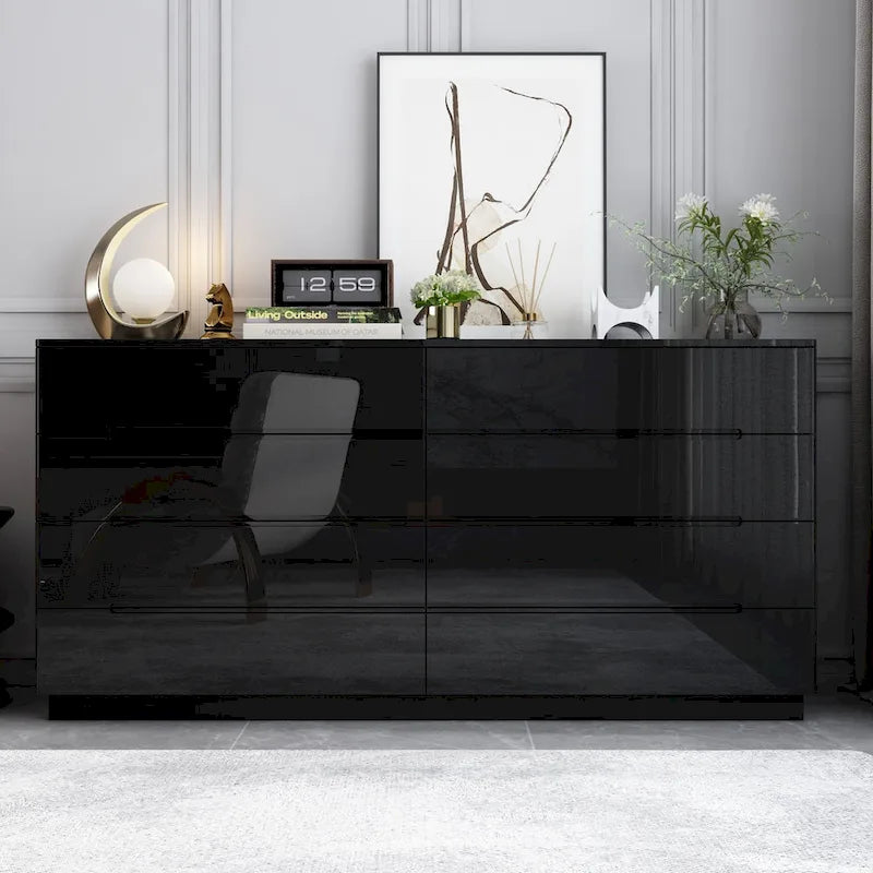 Light Dual Chest 8-Drawer Double Dresser with High Gloss Finish 15