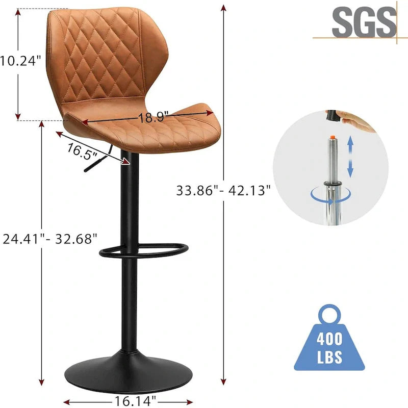 Set of 2 Upholstered Swivel Counter Height Bar Stools 1
