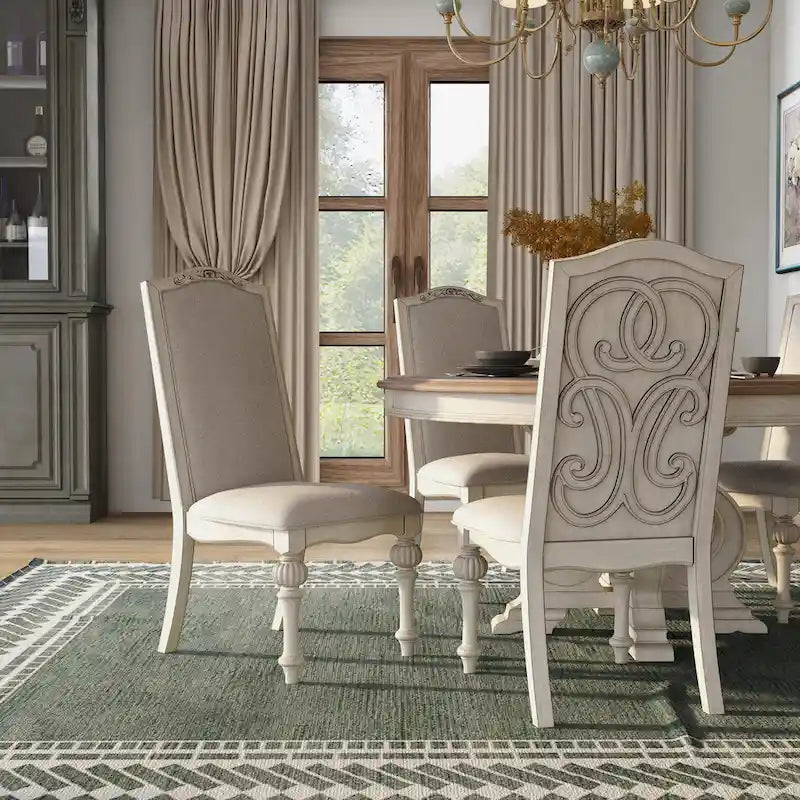 Round Dining Table Set with 6 Upholstered Chairs and Pedestal Base 3