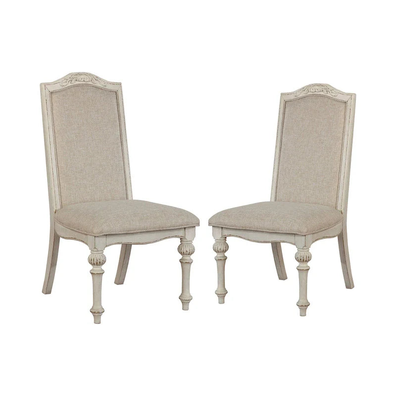 Caelum 7-Piece Round Dining Set with White Fabric Upholstery by The Gray Barn 5