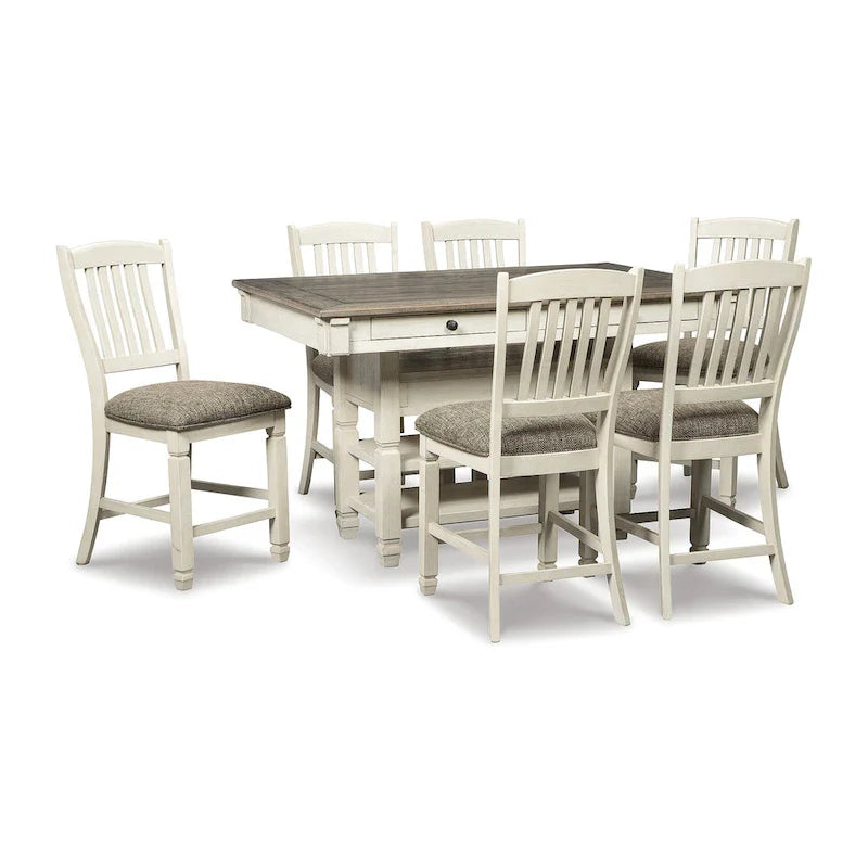 Signature Design by Ashley Bolanburg 7-Piece Counter Height Dining Set in Antique White and Brown 1