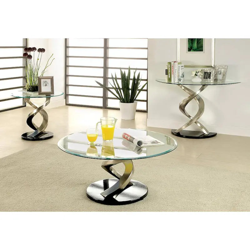 Furniture of America Sele Contemporary 45-Inch Silver Half-Moon Glass Top Sofa Table 2
