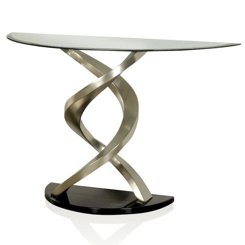 Furniture of America Sele Contemporary 45-Inch Silver Half-Moon Glass Top Sofa Table 3