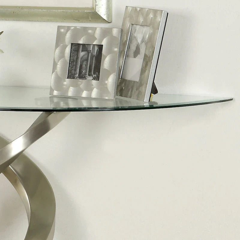Furniture of America Sele Contemporary 45-Inch Silver Half-Moon Glass Top Sofa Table 5