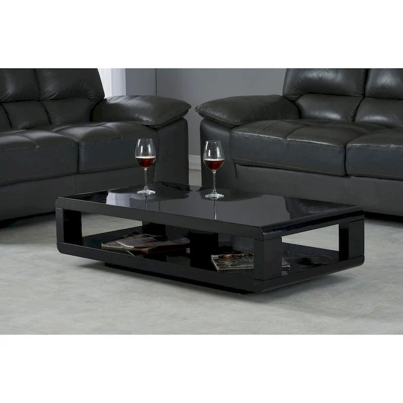 Artiva CASA Contemporary Glossy Black Lacquer Coffee Table - 48" x 24" x 12" 1