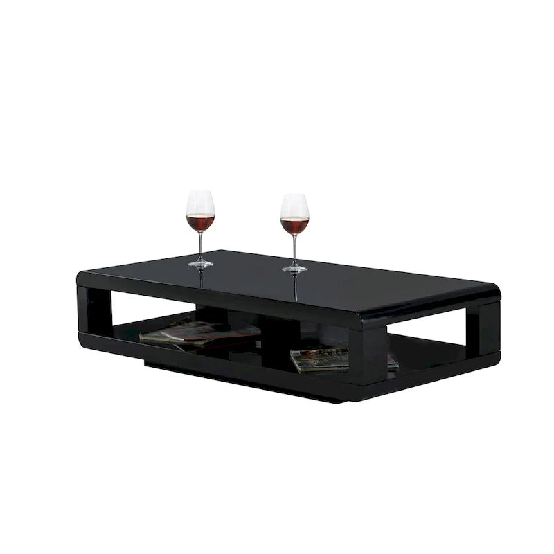 Artiva CASA Contemporary Glossy Black Lacquer Coffee Table - 48" x 24" x 12" 2
