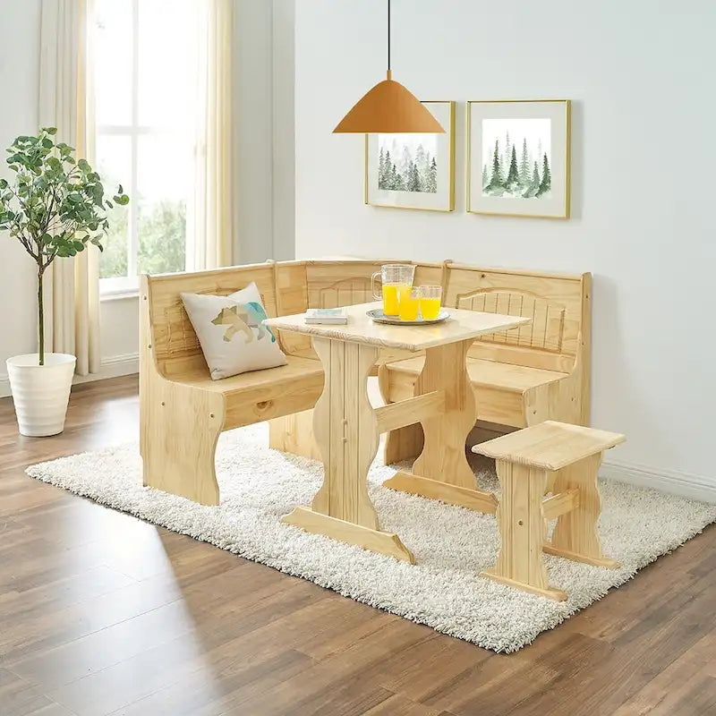 MUSEHOMEINC Classic 3-Piece Solid Wood Breakfast Nook Dining Set with Side Bench and Hidden Storage 1