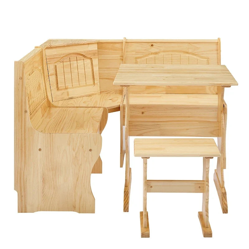 MUSEHOMEINC Classic 3-Piece Solid Wood Breakfast Nook Dining Set with Side Bench and Hidden Storage 5