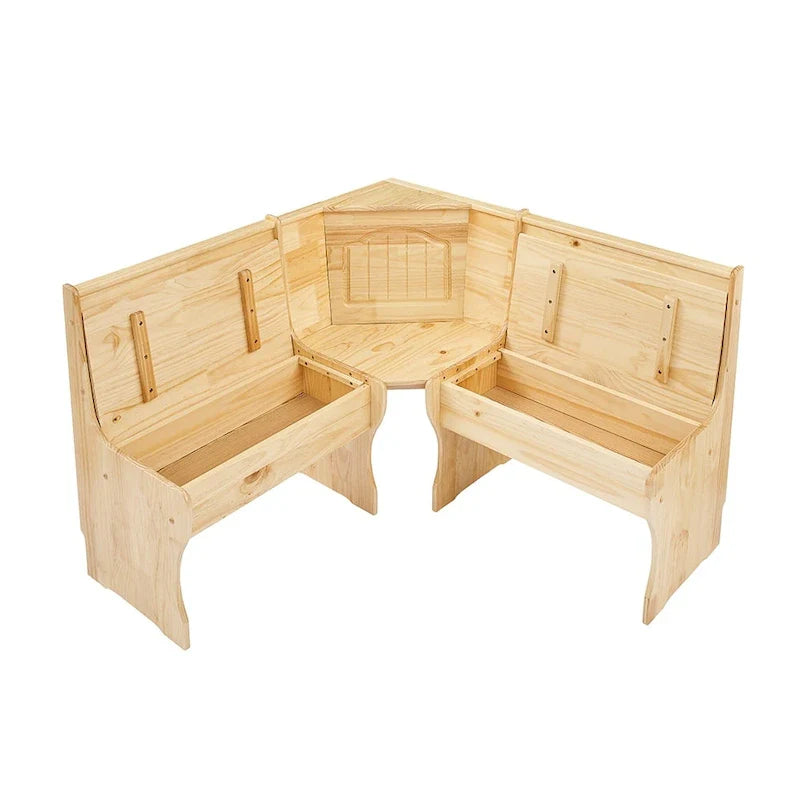 MUSEHOMEINC Classic 3-Piece Solid Wood Breakfast Nook Dining Set with Side Bench and Hidden Storage 6