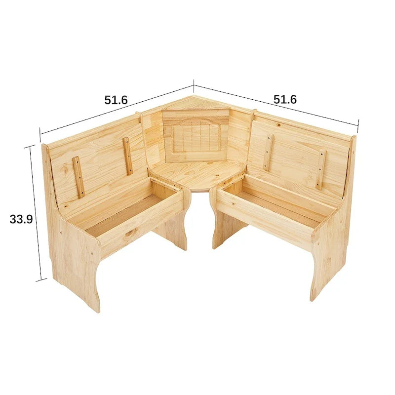 MUSEHOMEINC Classic 3-Piece Solid Wood Breakfast Nook Dining Set with Side Bench and Hidden Storage 9