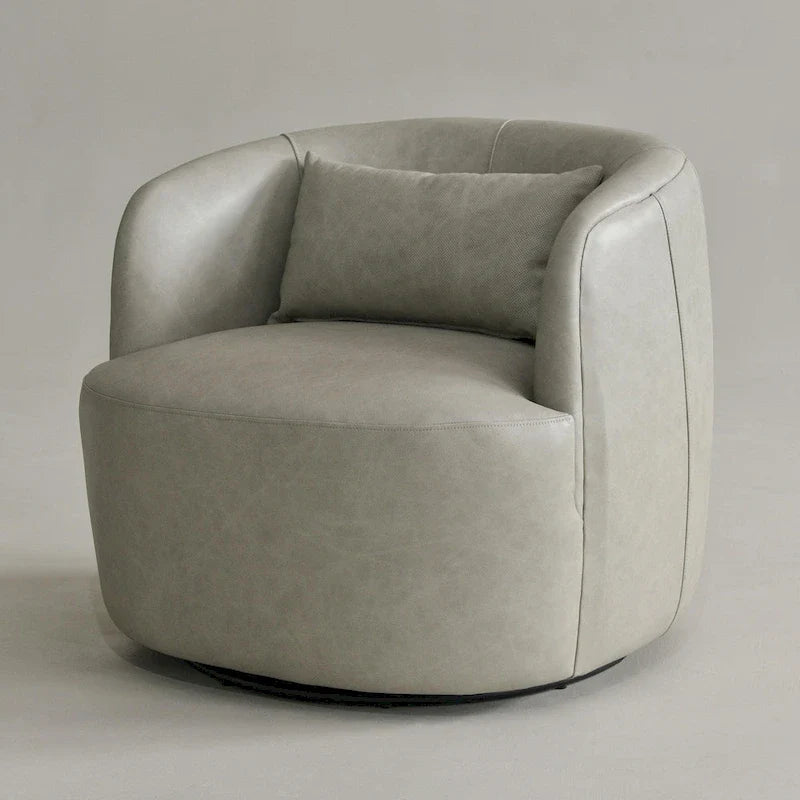 KINWELL Contemporary Genuine Leather Swivel Armchair with Cushion 4
