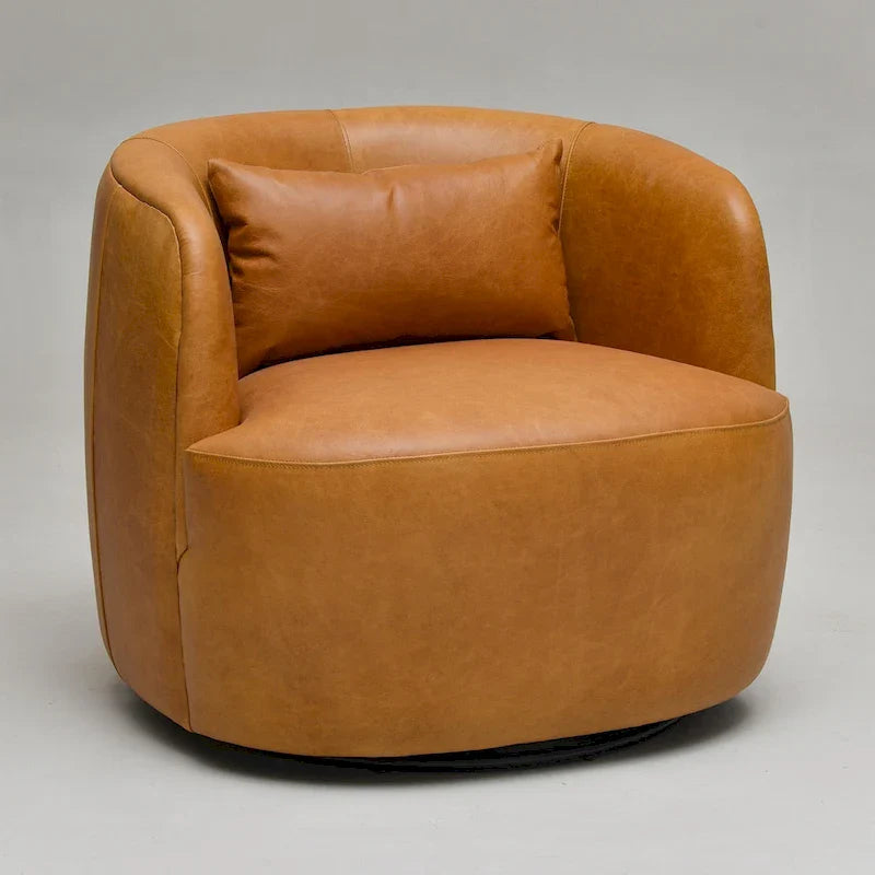 KINWELL Contemporary Genuine Leather Swivel Armchair with Cushion 7