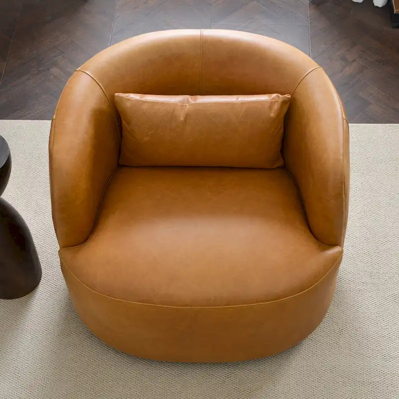 KINWELL Contemporary Genuine Leather Swivel Armchair with Cushion 10