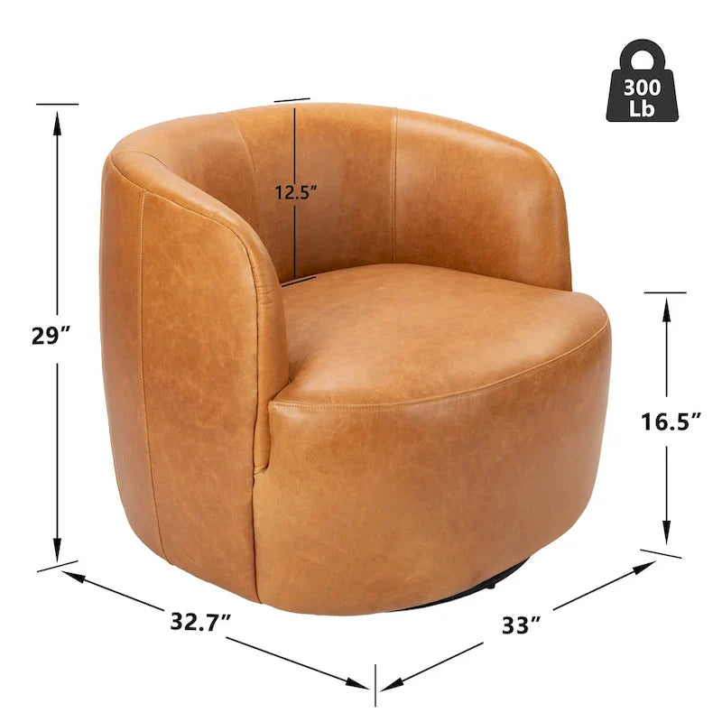 KINWELL Contemporary Genuine Leather Swivel Armchair with Cushion 13