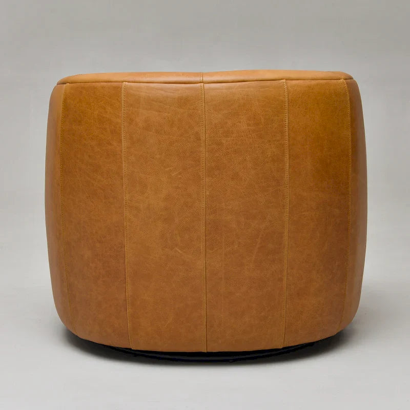 KINWELL Contemporary Genuine Leather Swivel Armchair with Cushion 15