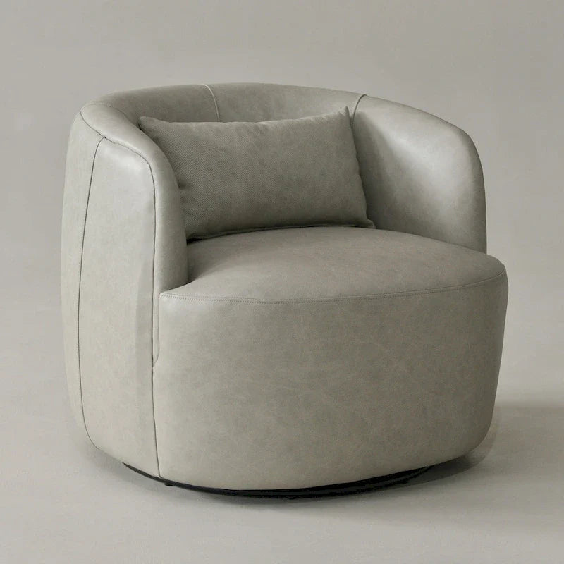 KINWELL Contemporary Genuine Leather Swivel Armchair with Cushion 20
