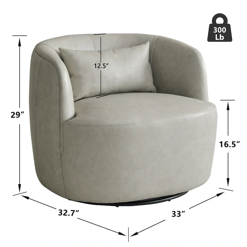 KINWELL Contemporary Genuine Leather Swivel Armchair with Cushion 21