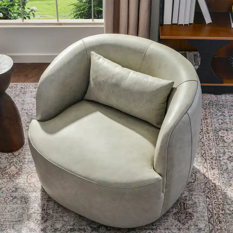 KINWELL Contemporary Genuine Leather Swivel Armchair with Cushion 22