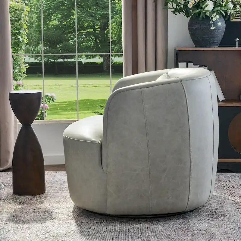 KINWELL Contemporary Genuine Leather Swivel Armchair with Cushion 23