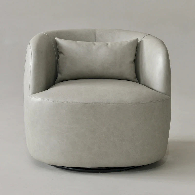 KINWELL Contemporary Genuine Leather Swivel Armchair with Cushion 25